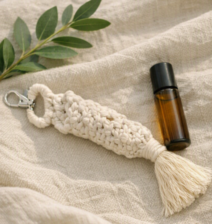 Macramé Roller Bottle Holder – Minimalist Boho Keychain