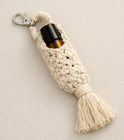 Macramé Roller Bottle Holder – Minimalist Boho Keychain
